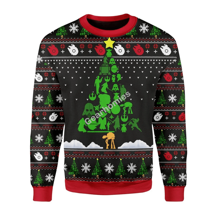 Gearhomies Christmas Unisex Sweater Star Wars Tree 3D Apparel