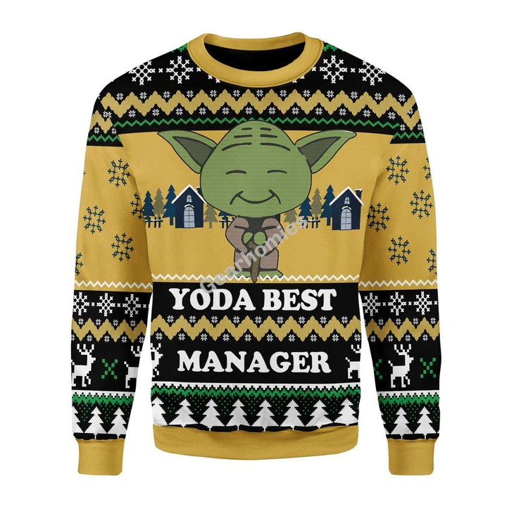 Gearhomies Unisex Christmas Unisex Sweater Yoda Best Manager Christmas Ugly 3D Apparel