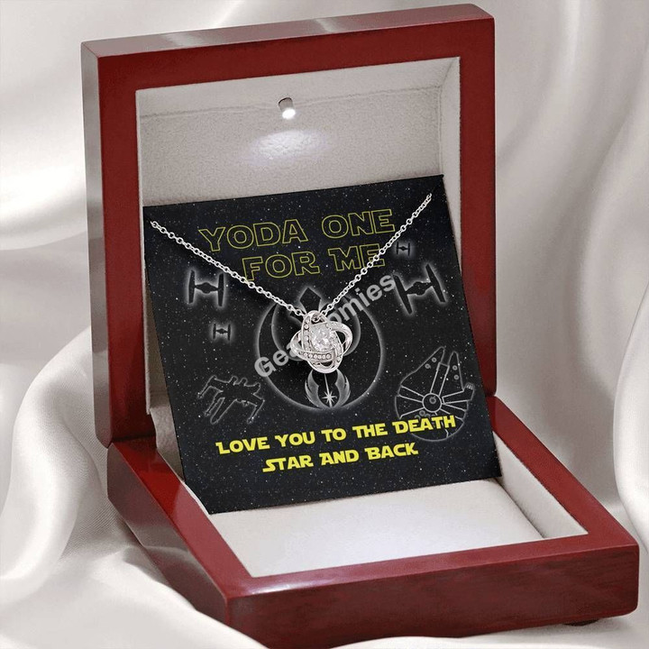 Gearhomies Jewelry Yoda One For Me Love You To The Death Star And Back Love Knot Necklace with Message Card