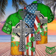 Saint Patrick American Flag Celtic Cross Irish Saint Patricks Day All Over Hawaiian Shirt