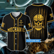 Personalized Name Black Yellow Mechanic Skull Baseball Jersey