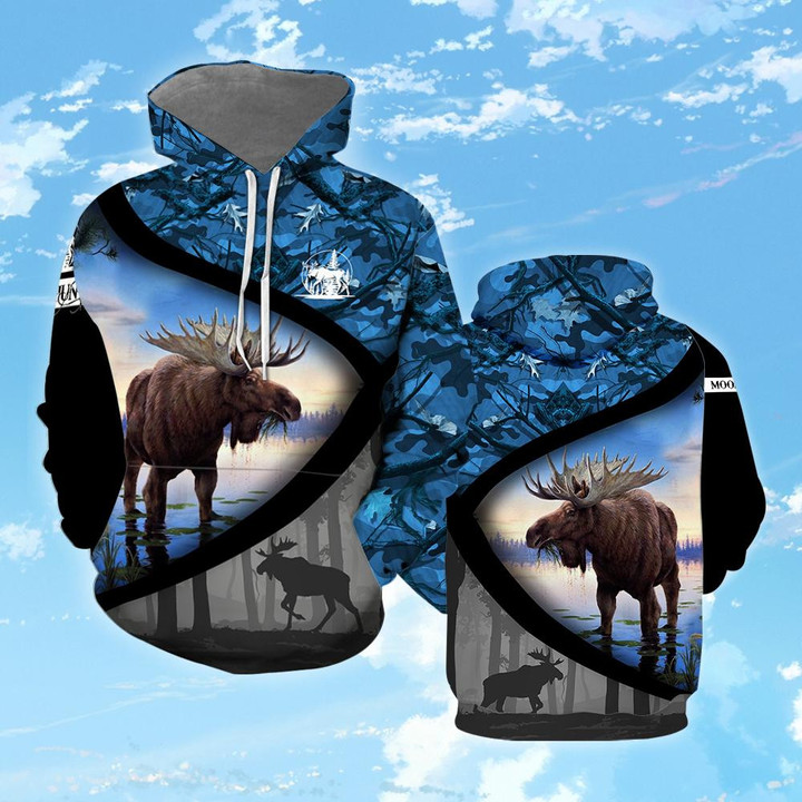 Moose Hunting 3D All Over Print Hoodie Sweatshirt