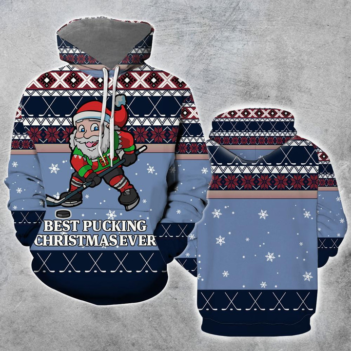 Santa Hockey 3D All Over Print Hoodie Sweatshirt