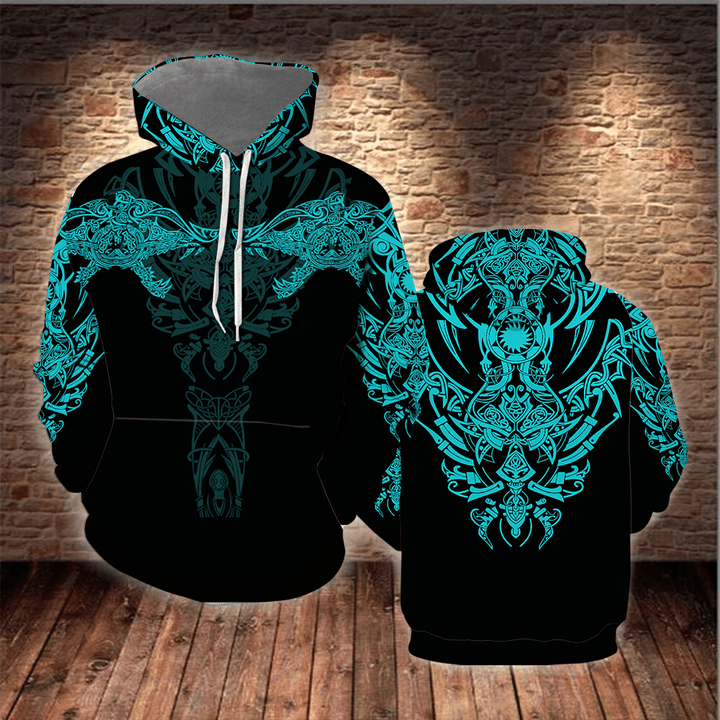 Viking Wolf Turquoise 3D All Over Print Hoodie Sweatshirt