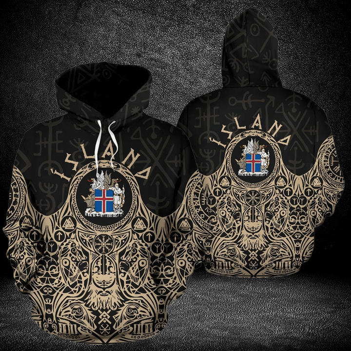 Iceland Vikings Coat of Arms Tan Awesome 3D All Over Print Hoodie Sweatshirt