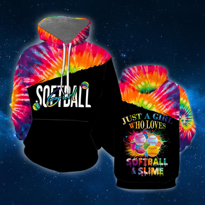 Just A Girl Who Loves Softball And Slime Colorful 3D All Over Print Hoodie Sweatshirt