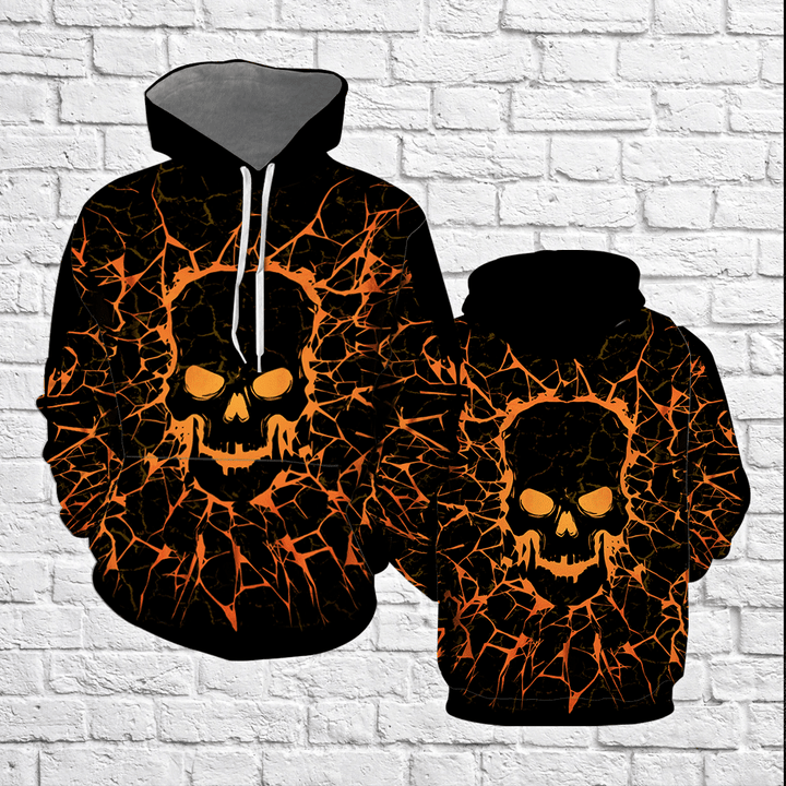 Thunder Skull Orange Cool 3D All Over Print Hoodie Sweatshirt