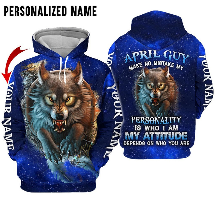 Wolf April Guy Custom Name 3D All Over Print Hoodie Sweatshirt