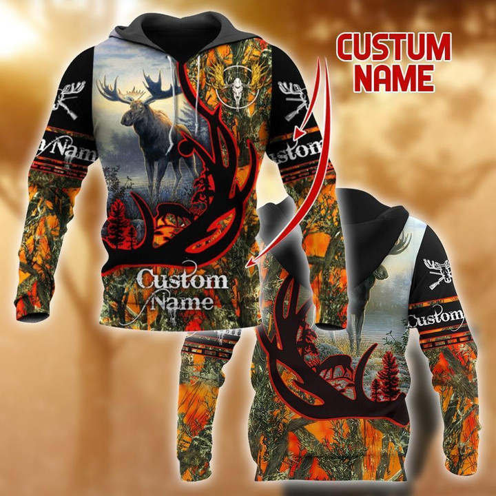 Moose Hunting Custom Name 3D All Over Print Hoodie Sweatshirt