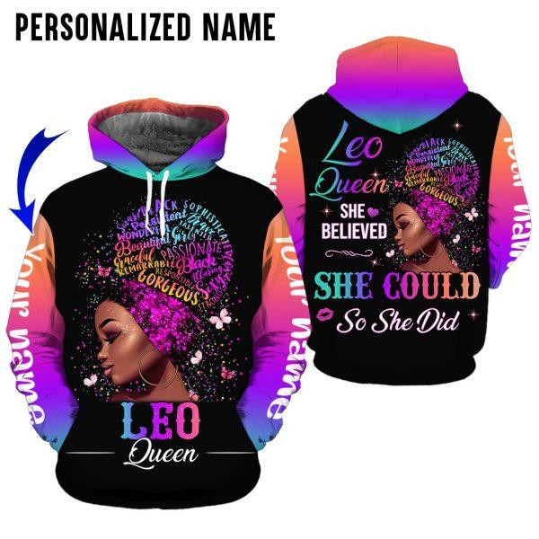 Leo Girl Black Queen Custom Name 3D All Over Print Hoodie Sweatshirt