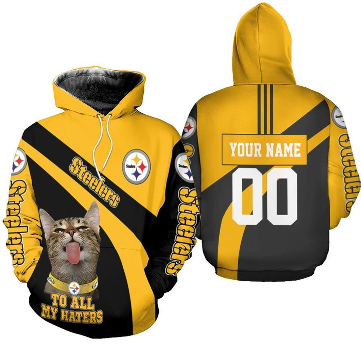 Pittsburgh Steelers Funny Cat Stick Out Tongue To All My Haters 2022 NFL Personalized 3D All Over Print Hoodie, Zip Hoodie, Sweatshirt