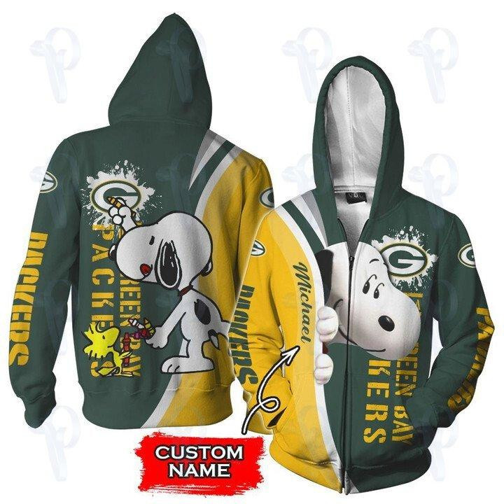 Green Bay Packers NFL Snoopy Personalized 3D All Over Print Hoodie, Zip Hoodie, Sweatshirt