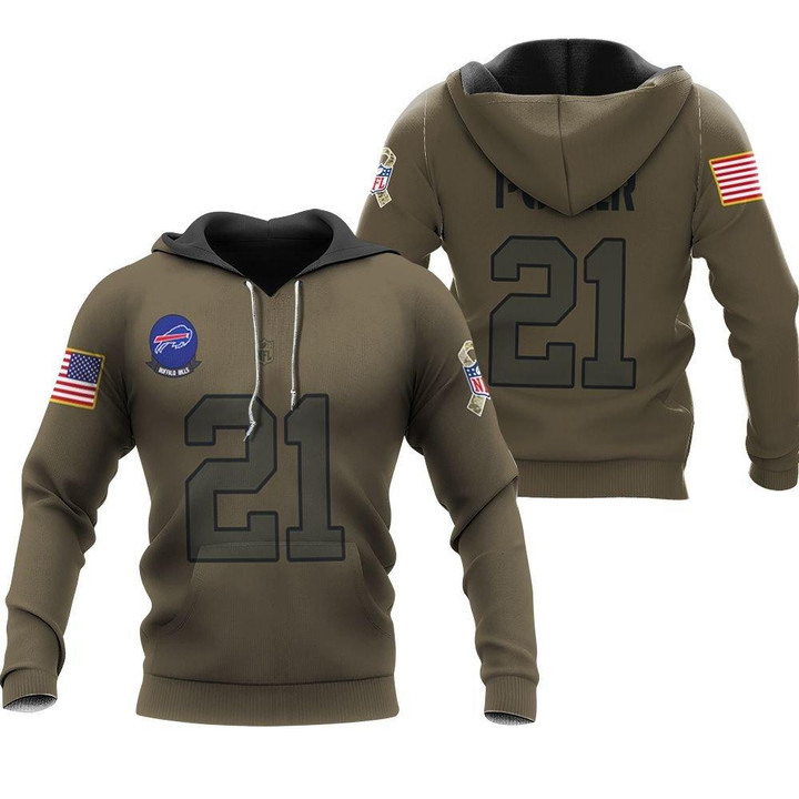 Buffalo Bills Jordan Poyer 21 NFL Great Player Camo 2022 Salute To Service Personalized 3D All Over Print Hoodie, Zip Hoodie, Sweatshirt