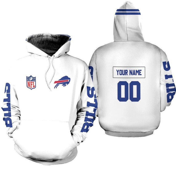 Buffalo Bills NFL White Jersey Style Personalized 3D All Over Print Hoodie, Zip Hoodie, Sweatshirt