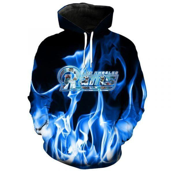 NFL Los Angeles Rams 3D Blue Flame 3D All Over Print Hoodie, Zip Hoodie, Sweatshirt