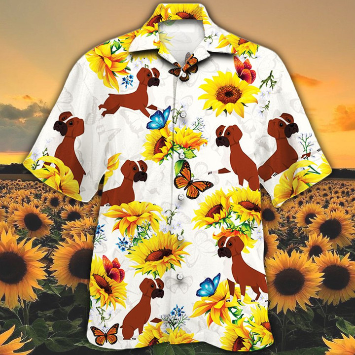 Boxer Dog Lovers Sun Flower Hawaiian Shirt