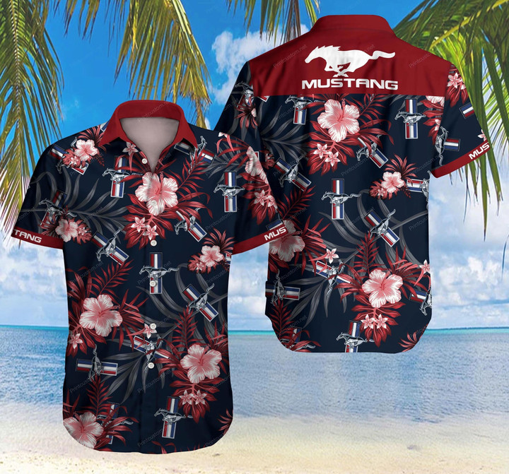 Ford Mustang Floral Hawaiian Shirt