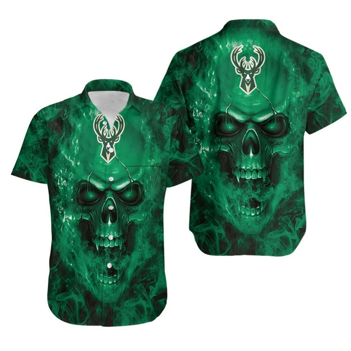 Milwaukee Bucks Nba Fan Skull Hawaiian Shirt