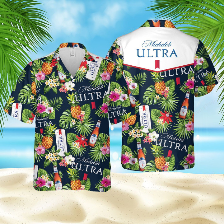 Michelob Ultra Beer Tropical Flower Hawaiian Shirt