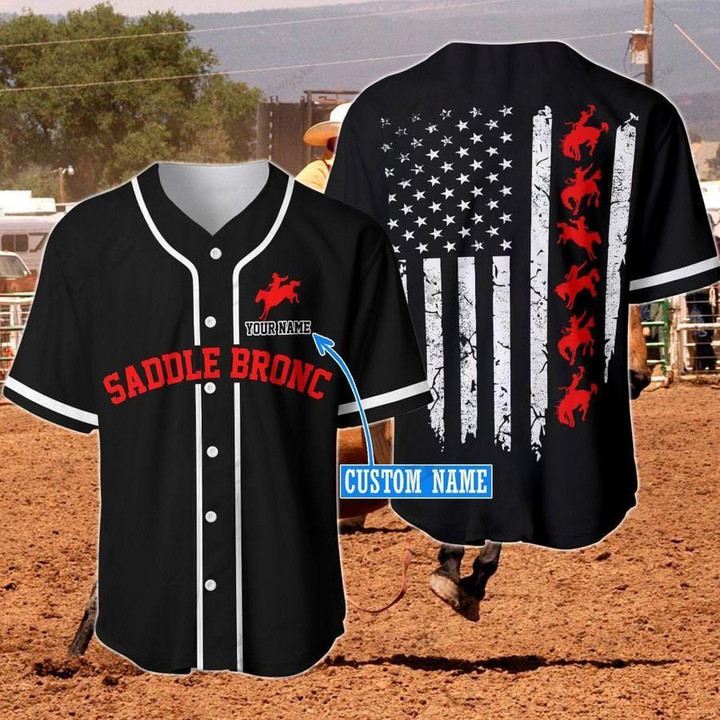 Saddle Bronc Line Flag Personalized Name Baseball Jersey