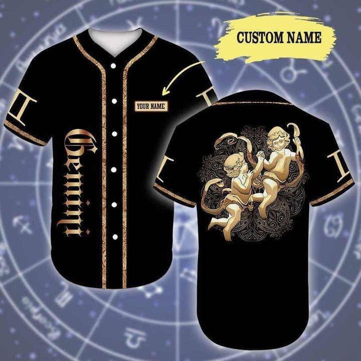 Personalized Golden Gemini Zodiac 3D Baseball Jersey