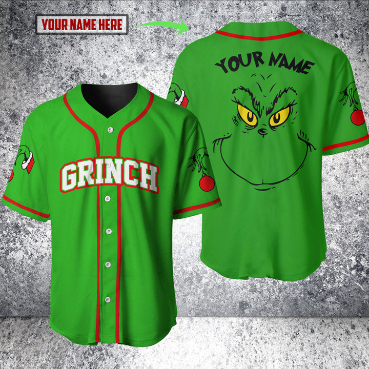 Grinch Face Personalized Name Baseball Jersey