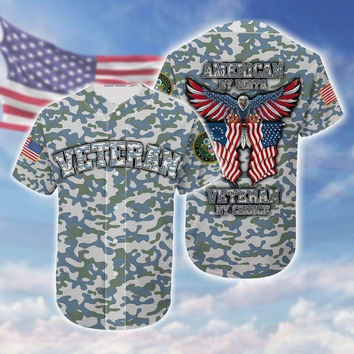 American By Birth Veteran By Choice Eagle Military 3D Baseball Jersey