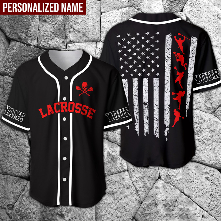 Lacrosse Line Red Personalized Name Baseball Jersey