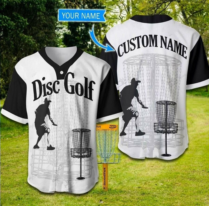 Disc Golfer Black And White Personalized Name Baseball Jersey