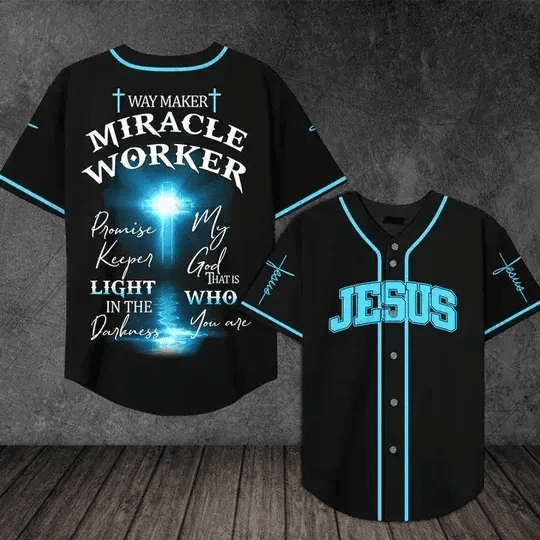 Jesus way maker promise keeper light in the darkness Baseball Jersey