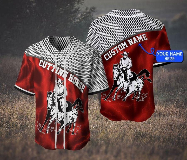 Cutting Horse Red Personalized Name Baseball Jersey