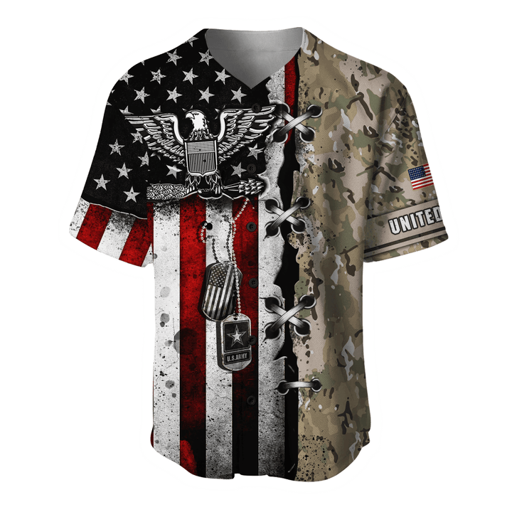 American Flag Eagle US Army Camo Personalized Name Baseball Jersey