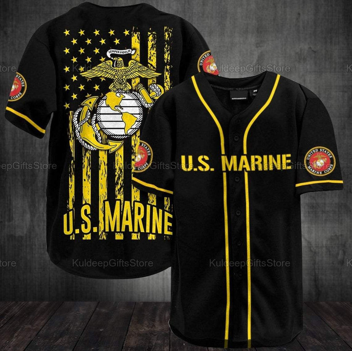 Simple Black Yellow US Marine Flag Baseball Jersey