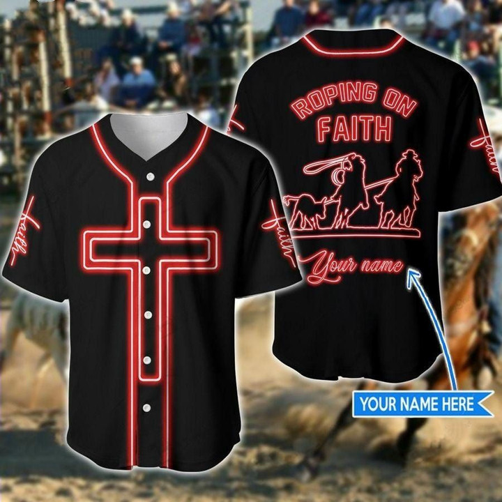Team Roping Roping On Faith Jesus Personalized Name Baseball Jersey