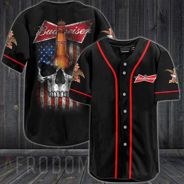 US Flag Black Skull Budweiser Baseball Jersey