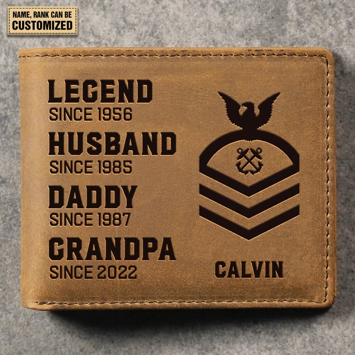 USN Veteran - Personalized Double Sided Engraved Leather Wallet