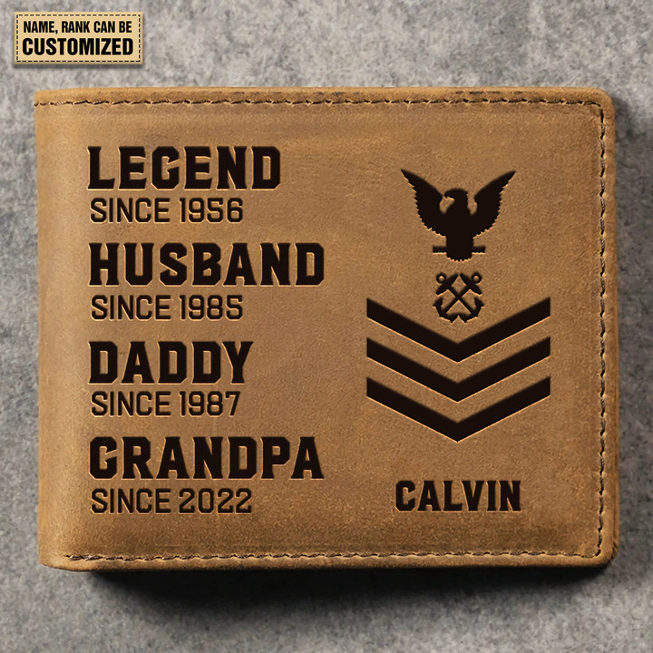 USCG Veteran - Personalized Double Sided Engraved Leather Wallet