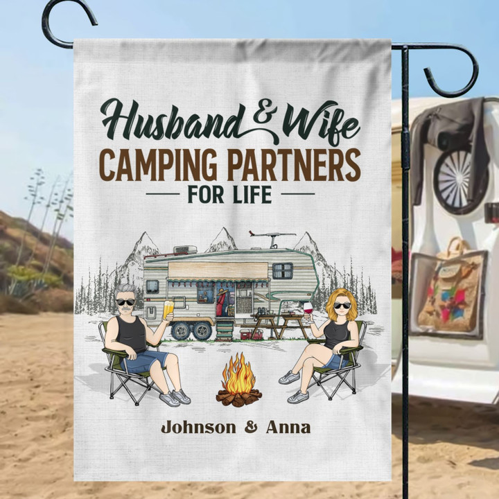 Husband And Wife Camping Partners For Life - Camping Couple - Personalized Custom Flag