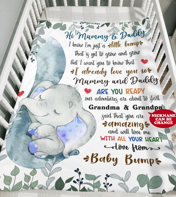 NEW MOMMY AND DADY GIFT FROM GRANDMA, GRANDPA AND BABY BUMP FLEECE BLANKET