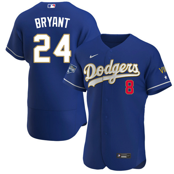 Los Angeles Dodgers 2020 Championship Gold Trim Flex Base Navy Jersey - All Stitched