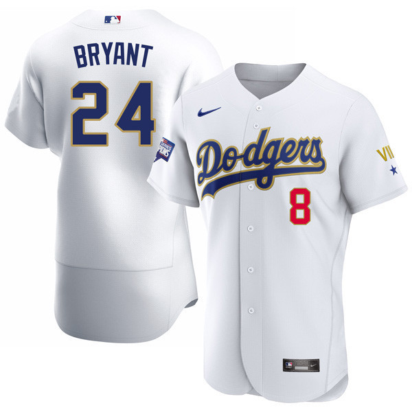 Los Angeles Dodgers 2020 Championship Gold Trim Flex Base White Jersey - All Stitched