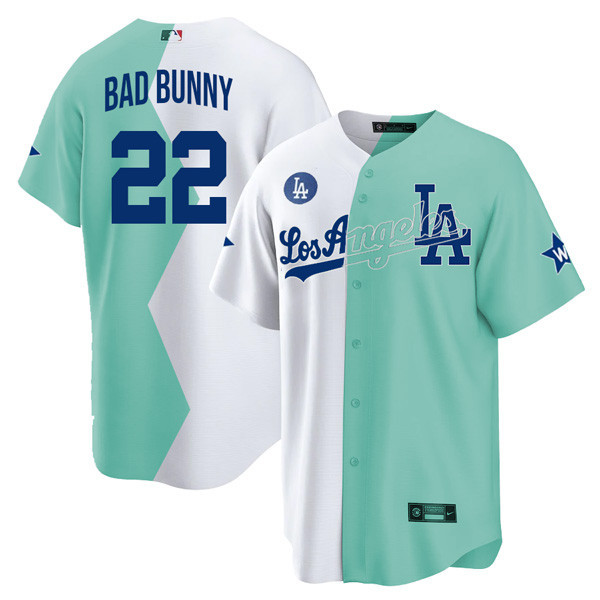 Los Angeles Dodgers Cool Base White Green 2022 MLB All-Star Celebrity Softball Game Split Jersey - All Stitched