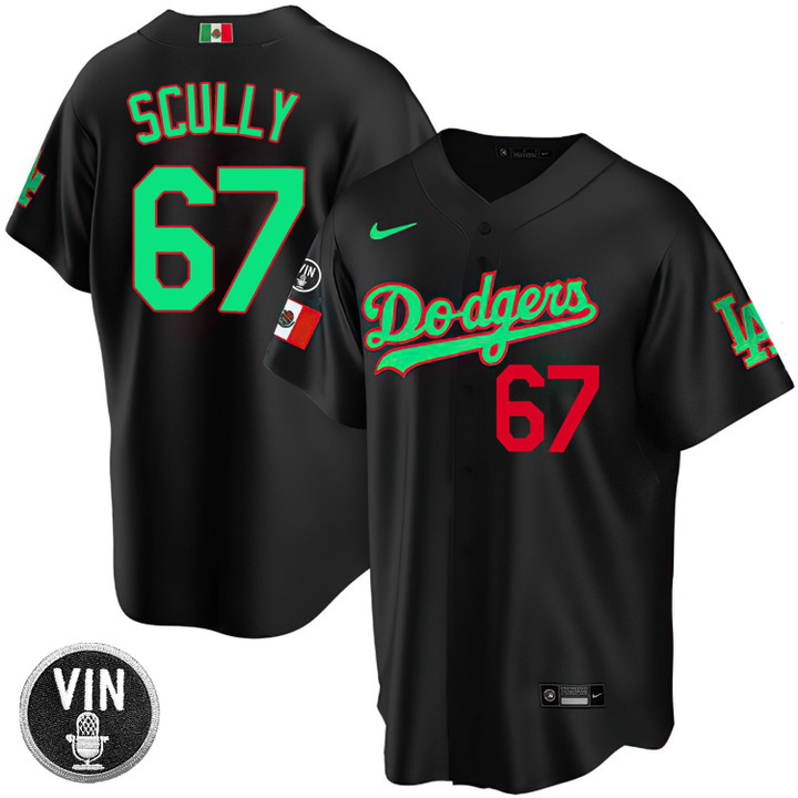 Los Angeles Dodgers Vin Scully Patch Mexico Jersey Collection - All Stitched