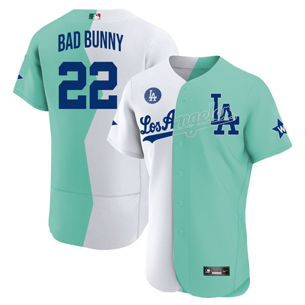 Los Angeles Dodgers Flex Base White Green 2022 MLB All-Star Celebrity Softball Game Split Jersey - All Stitched