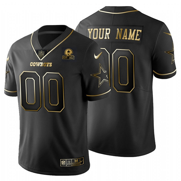 Dallas Cowboys Black Gold Custom Name and Number Jersey - Stitched