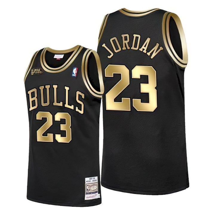 Michael Jordan Chicago Bulls 1997-1998 City Edition Black Gold Jersey - All Stitched