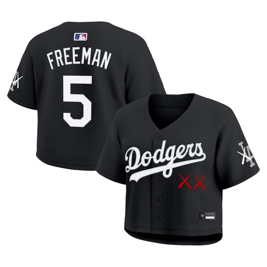 Women's Los Angeles Dodgers x KAWS Cropped Baseball Jersey - All Stitched