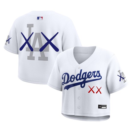 Women's Los Angeles Dodgers x KAWS Cropped Baseball Jersey - All Stitched