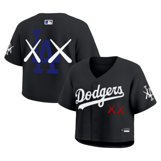 Women's Los Angeles Dodgers x KAWS Cropped Baseball Jersey - All Stitched