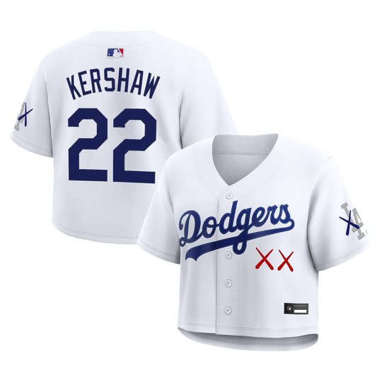 Women's Los Angeles Dodgers x KAWS Cropped Baseball Jersey - All Stitched